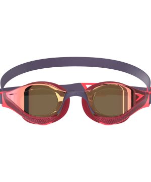 Speedo Fastskin Pure Focus Mirror svømmebriller i rød og grå med spejlglas.